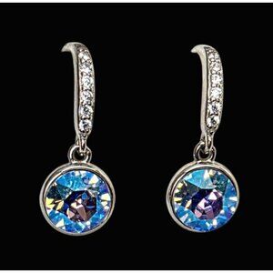 New Tocara Sterling Silver Earrings DiAmi Crystal Blue Faceted Gem Josette Hook